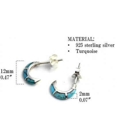 COSUMOSU Inlay Turquoise Hoop 925 Sterling Silver Earrings Blue $13.09 Earrings