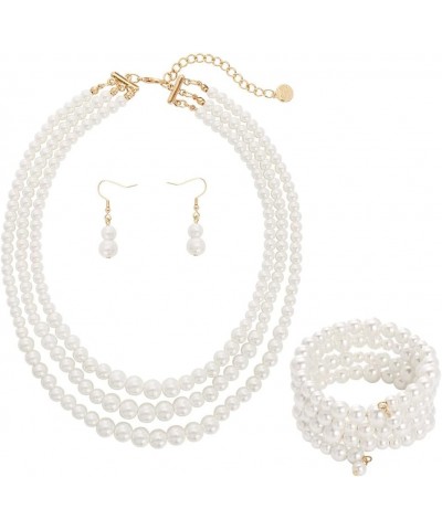 Vintage Imitation Pearl Choker Necklace Elegant Bridal Jewelry Set with Matching Earrings 1233-White 3pcSet $8.83 Jewelry Sets