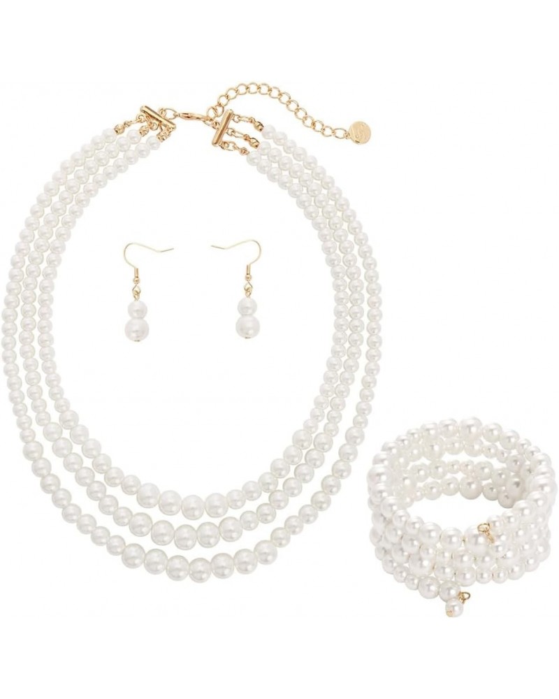 Vintage Imitation Pearl Choker Necklace Elegant Bridal Jewelry Set with Matching Earrings 1233-White 3pcSet $8.83 Jewelry Sets