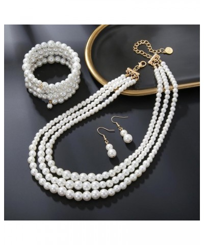 Vintage Imitation Pearl Choker Necklace Elegant Bridal Jewelry Set with Matching Earrings 1233-White 3pcSet $8.83 Jewelry Sets