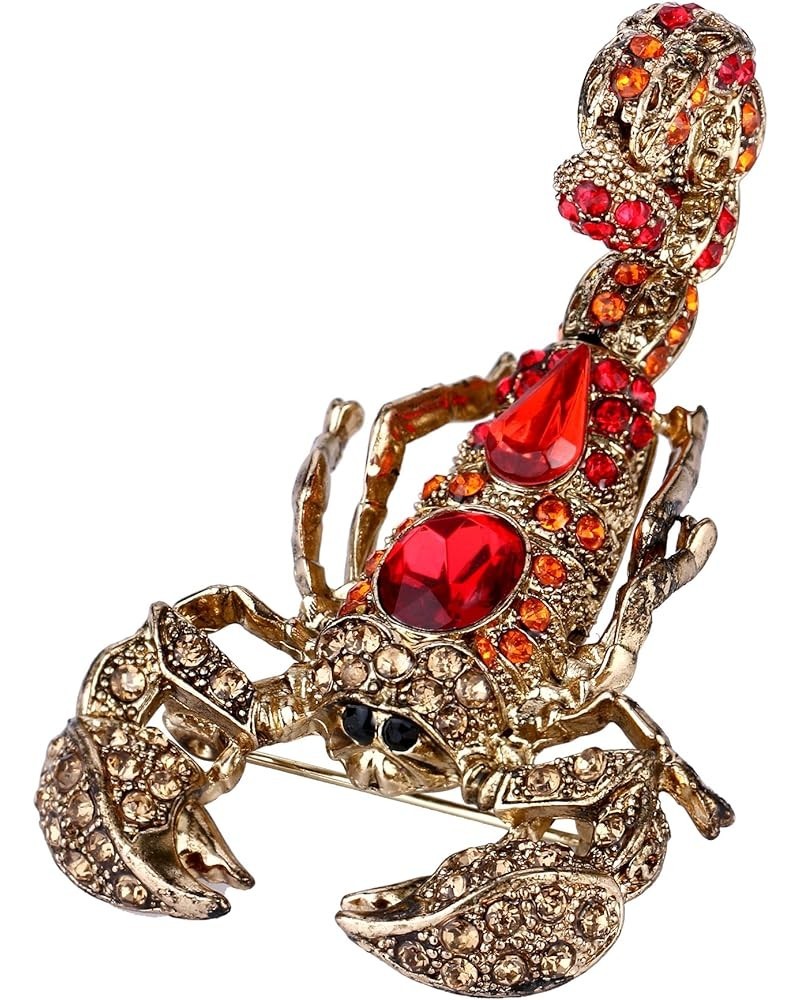 Austrian Crystal Vintage Style Scorpion Animal Brooch Red w/ Orange Red Antique Gold-Tone $9.98 Brooches & Pins