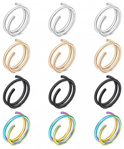 Nose Rings Hoop Nose Ring Surgical Steel 20g Gauge 8mm 10mm 12mm Piercing Hoops Jewelry 4 color-double hoops 10mm-12pcs $7.27...