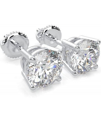 Moissanite Stud Earrings, 0.3ct-4.00ct DF Color Brilliant Round Cut Lab Created Diamond Stud Earrings 18K White Gold Plated S...