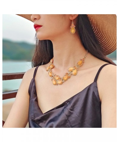 Shiny Resin Collar Necklace with Earrings golden grow-j $11.01 Necklaces