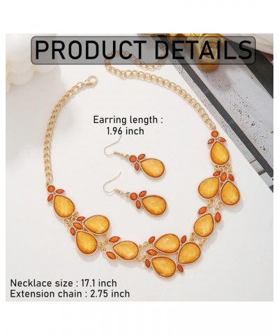 Shiny Resin Collar Necklace with Earrings golden grow-j $11.01 Necklaces