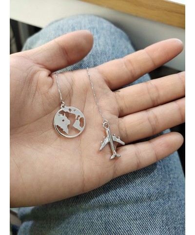 Silver Tiny Airplane Dangle Earrings Long Chain Threader Drop Earrings asymmetric $8.99 Earrings