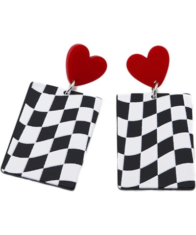 Acrylic Black White Irregular Geometric Striped Checkered Dangle Drop Earrings Minimalist Love Heart Flower Pattern Statement...