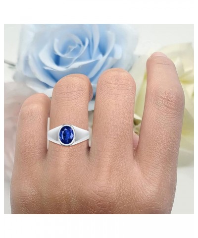 Petite Dainty Fashion Oval Thumb Ring Lab Created Opal Solid 925 Sterling Silver Simulated Blue Sapphire $14.09 Rings