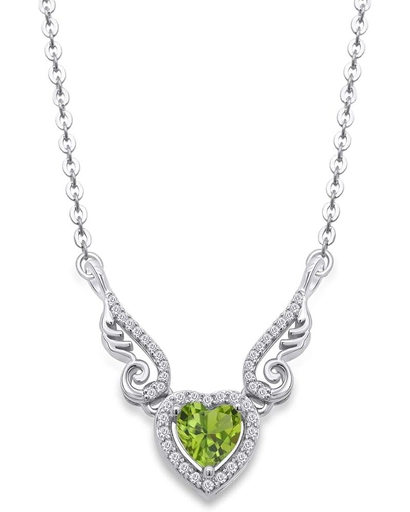 Angel Wings Heart Pendant Necklace In 14K Gold Over Sterling Silver white-gold-plated-silver : Peridot $21.12 Necklaces