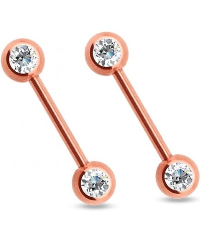 14GA Titanium Plated 316L Stainless Steel Double CZ Crystal Nipple Barbells, Sold as a Pair Rose Gold Tone $7.49 Body Jewelry