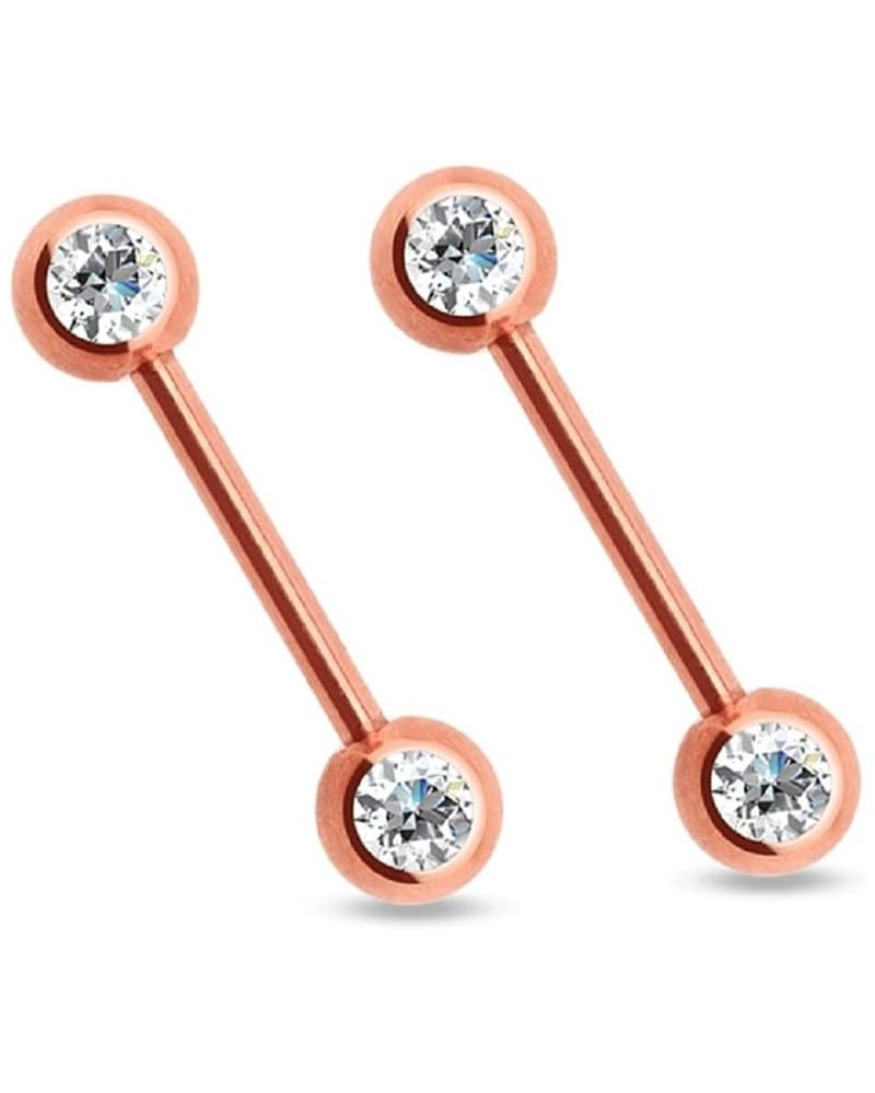 14GA Titanium Plated 316L Stainless Steel Double CZ Crystal Nipple Barbells, Sold as a Pair Rose Gold Tone $7.49 Body Jewelry