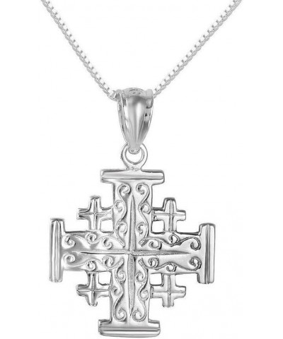 Sterling Silver Jerusalem Cross Charm/Pendant, Made in USA, Italian Box Chain Pendant w/ 20" Box Chain $8.15 Necklaces