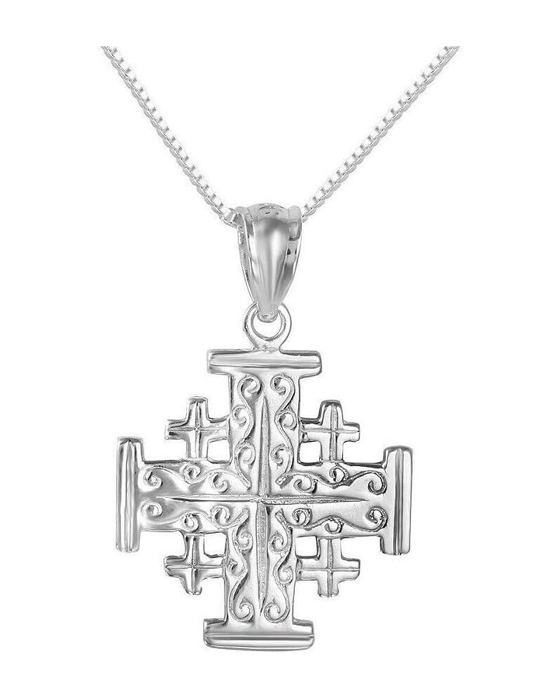 Sterling Silver Jerusalem Cross Charm/Pendant, Made in USA, Italian Box Chain Pendant w/ 20" Box Chain $8.15 Necklaces