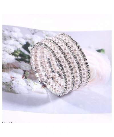 MultiLayer Crystal Cuff Bracelet Imitition Pearl Rhinestone Strand Layered Bridal Bracelet Bangle for Women Girl Wedding Jewe...