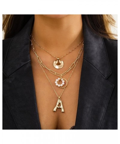 Necklaces Set, Delicate Necklaces for Women Layers Letter A Ring Pearl Jewelry for Girls Women Necklace Gold $10.98 Necklaces