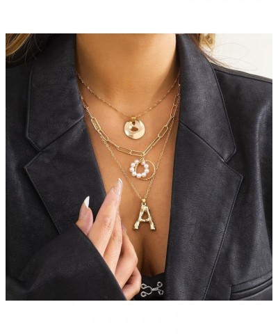 Necklaces Set, Delicate Necklaces for Women Layers Letter A Ring Pearl Jewelry for Girls Women Necklace Gold $10.98 Necklaces