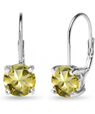 Sterling Silver Genuine or Synthetic Gemstone 7mm Round Dainty Leverback Drop Earrings for Women Girls Citrine - Silver $15.8...