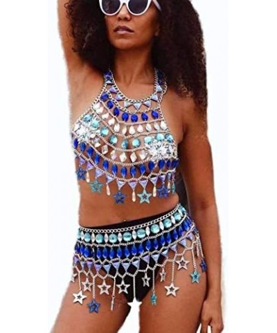 Rhinestone Body Chain Suit Boho Body Waist Belly Chain Skirt Crystal Body Chain Bra top Festival Jewelry for Women and Girls ...