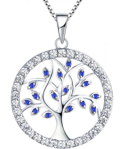 Tree Necklace 925 Sterling Silver Tree of Life Pendant Birthstone Round Halo Family Jewelry for Women 09-sapphire-Sept $28.60...