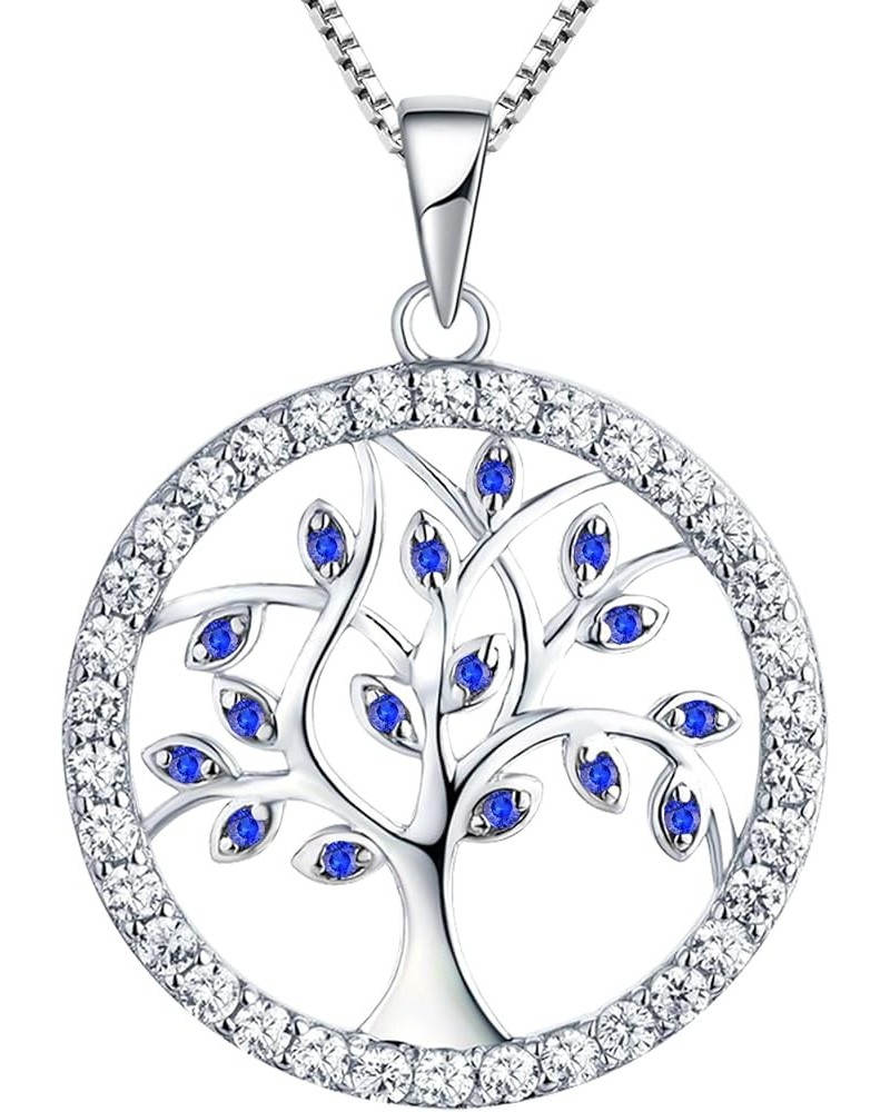 Tree Necklace 925 Sterling Silver Tree of Life Pendant Birthstone Round Halo Family Jewelry for Women 09-sapphire-Sept $28.60...