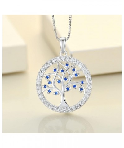 Tree Necklace 925 Sterling Silver Tree of Life Pendant Birthstone Round Halo Family Jewelry for Women 09-sapphire-Sept $28.60...