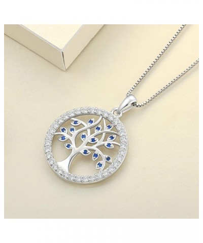 Tree Necklace 925 Sterling Silver Tree of Life Pendant Birthstone Round Halo Family Jewelry for Women 09-sapphire-Sept $28.60...