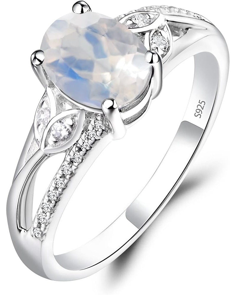 925 Sterling Silver Oval Shaped 8X6 MM Gemstone Ring Leaf Engagement Ring for Women Moonstone $51.09 Rings