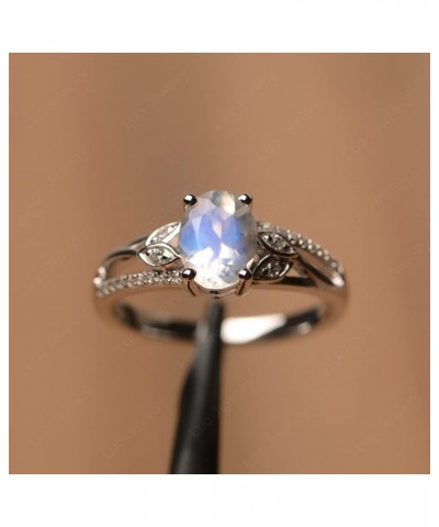 925 Sterling Silver Oval Shaped 8X6 MM Gemstone Ring Leaf Engagement Ring for Women Moonstone $51.09 Rings