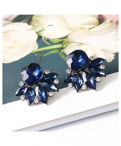 Vintage Crystal Drop Cluster Earrings Rhinestone Statement Earrings Fancy Crystal Cluster Earrings for Women Blue $8.39 Earrings