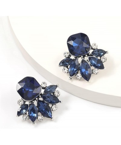 Vintage Crystal Drop Cluster Earrings Rhinestone Statement Earrings Fancy Crystal Cluster Earrings for Women Blue $8.39 Earrings