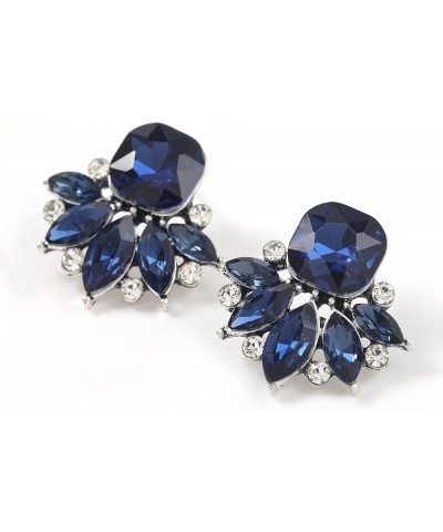 Vintage Crystal Drop Cluster Earrings Rhinestone Statement Earrings Fancy Crystal Cluster Earrings for Women Blue $8.39 Earrings