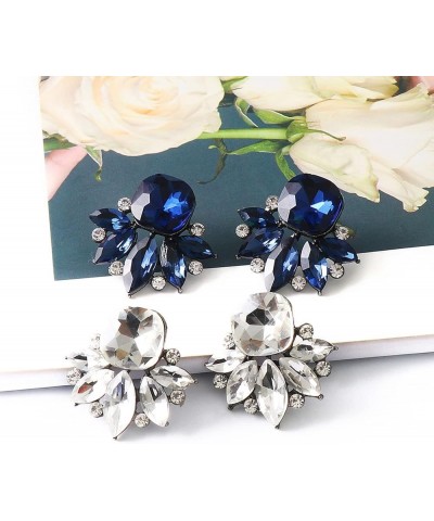 Vintage Crystal Drop Cluster Earrings Rhinestone Statement Earrings Fancy Crystal Cluster Earrings for Women Blue $8.39 Earrings