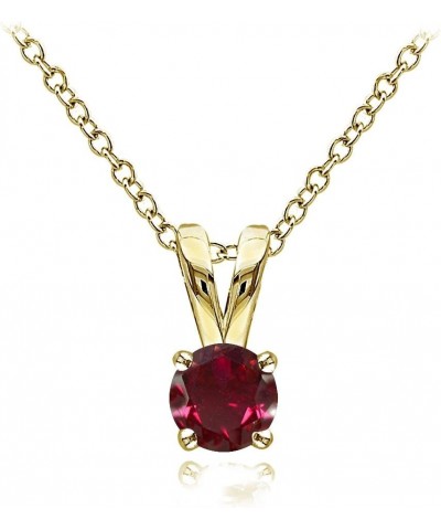 Yellow Gold Flashed Sterling Silver Genuine, Created and Simulated 5mm Round Solitaire Necklace July-Created Ruby $14.52 Neck...