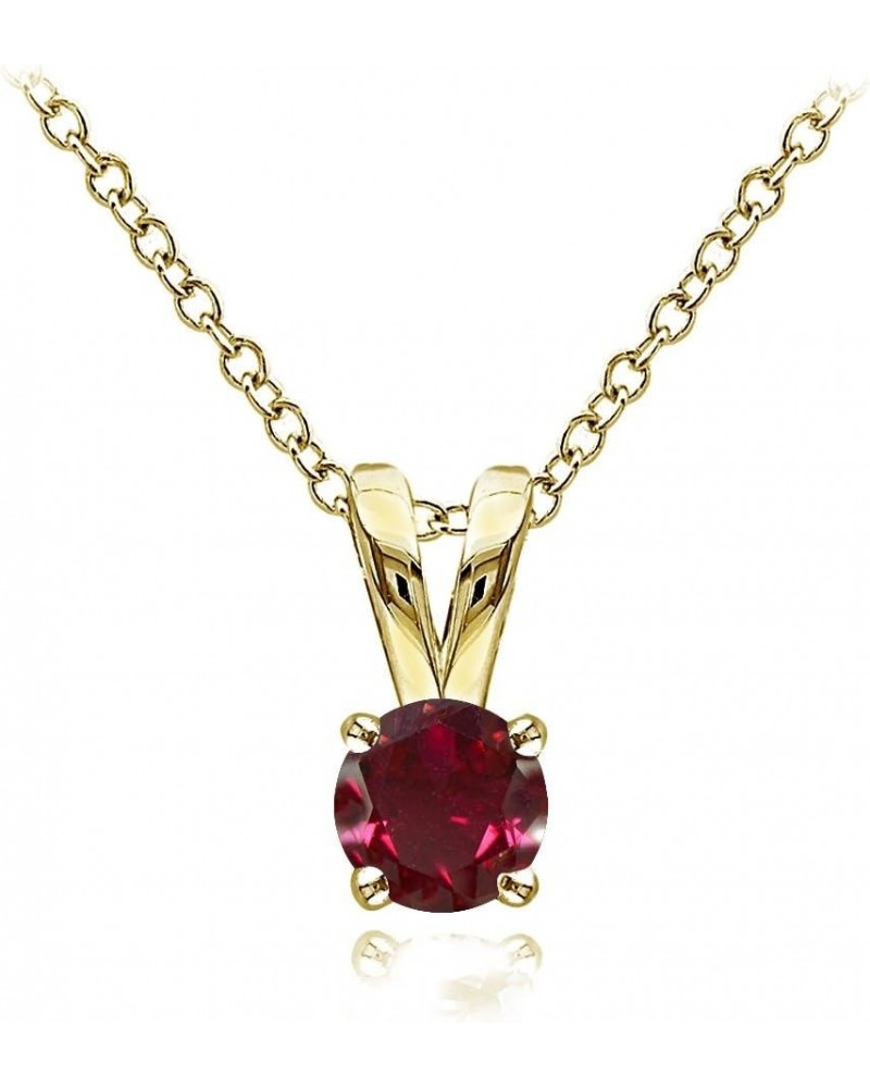 Yellow Gold Flashed Sterling Silver Genuine, Created and Simulated 5mm Round Solitaire Necklace July-Created Ruby $14.52 Neck...