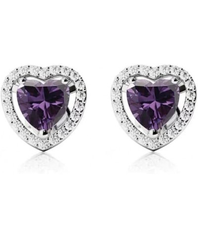 14k White Gold Plated 3 Ct Created Halo Heart Amethyst Stud Earrings $7.27 Earrings