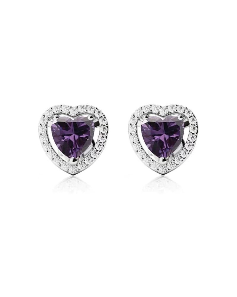 14k White Gold Plated 3 Ct Created Halo Heart Amethyst Stud Earrings $7.27 Earrings