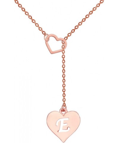 Heart Shaped Y Necklace with 26 Initial Alphabet Letters for Women, 18 + 2 inches E rose-gold-plated-stainless-steel $9.53 Ne...