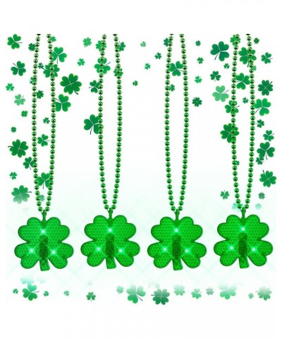 St Patricks Day Necklace, 10PCS Light St. Patricks Day Green Beads, 3D Shamrock Flashing Gifts Irish for Women, St Patricks D...