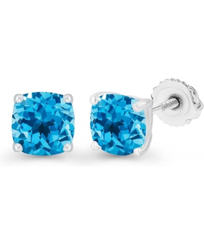 14K Gold Plated 925 Sterling Silver Hypoallergenic 4mm Cushion Cut Genuine Birthstone Solitaire Screwback Stud Earrings Blue ...