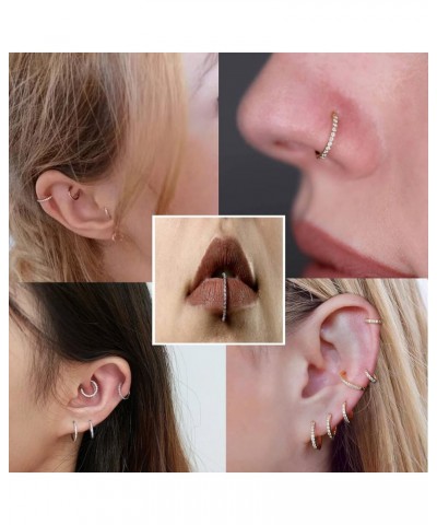 2PCS G23 Titanium Nose Rings Hoop 18G 16G Clear CZ Lined Hypoallergenic Conch Helix Cartilage Daith Earrings Hoop 8mm 10mm Se...