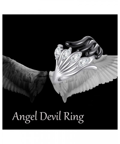 Angel Devil Ring Sterling Silver Demon Angel Wings Adjustable Open Ring Valentine's Day Jewelry Gifts for Women $17.69 Rings