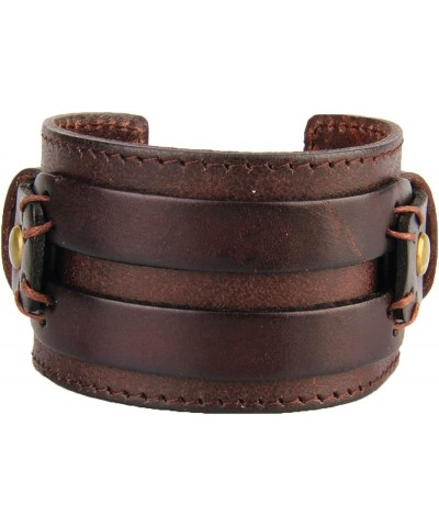 Unisex Leather Cuff Bracelet for Men Women 8 Colors Black Brown Red Green Blue Snap Bangle Wristband Dark Coffee $7.28 Bracelets