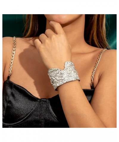 Cuff Bracelets for Women Wrist Cuffs with Lrregular V Opening Design Gold/Silver Big Bangle Jewelry Silver 1 $6.75 Bracelets