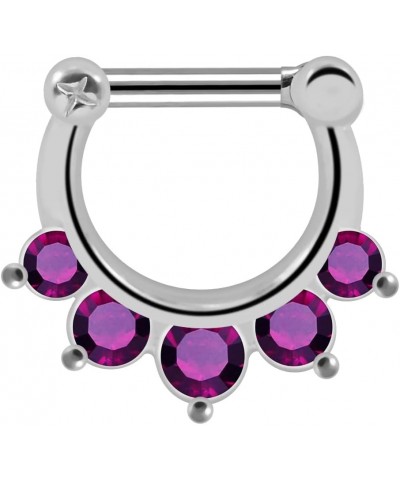 5 Paved Round Stones 16 Gauge Clicker Septum Nose Ring Septum Jewelry Purple $9.61 Body Jewelry