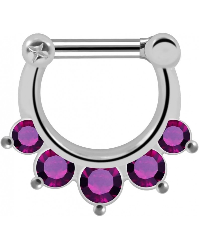 5 Paved Round Stones 16 Gauge Clicker Septum Nose Ring Septum Jewelry Purple $9.61 Body Jewelry