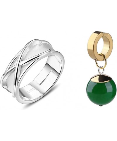 Anime Super Black GK Time Rings 925 Sterling Silver Finger Ring Earring Ring+Single Green $8.99 Rings