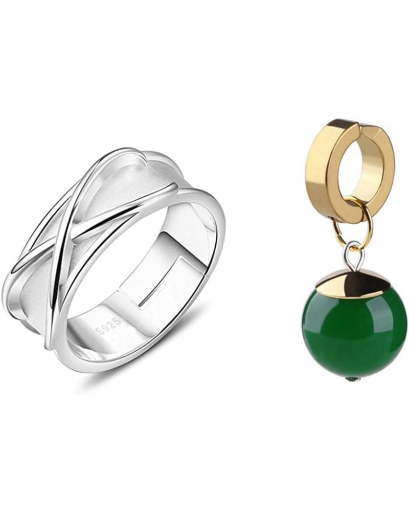 Anime Super Black GK Time Rings 925 Sterling Silver Finger Ring Earring Ring+Single Green $8.99 Rings