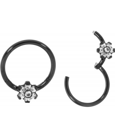 316L Surgical Steel 16G Unisex Gem Flower Hinged Hoop Segment Nose Ring Helix Tragus Septum Earring Body Piercing Jewelry 2pc...