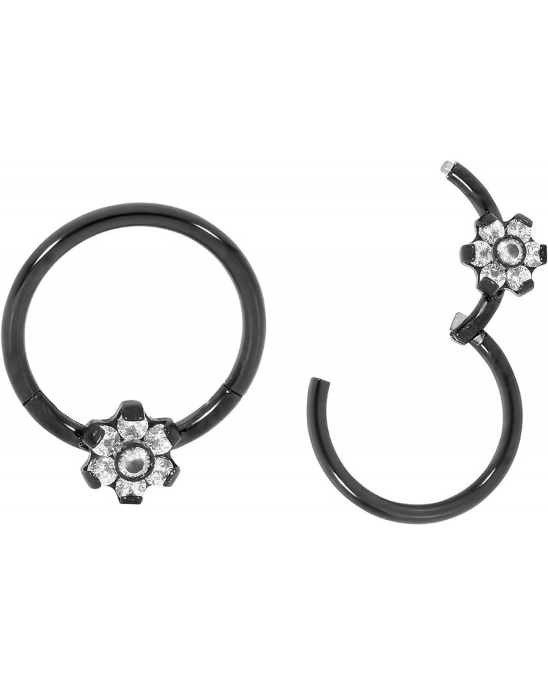 316L Surgical Steel 16G Unisex Gem Flower Hinged Hoop Segment Nose Ring Helix Tragus Septum Earring Body Piercing Jewelry 2pc...