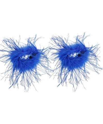 Women Ostrich Feather Bracelet Wrist Cuffs Furry for Party Wedding Bride Concert Luxurious royal blue $12.30 Bracelets